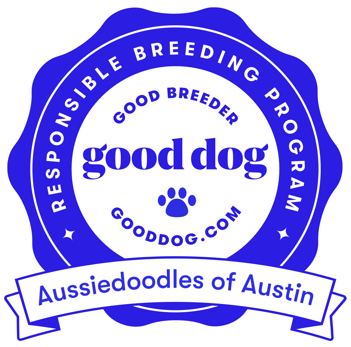 Good Breeder Responsible Breeding Program badge for Aussiedoodles of Austin.