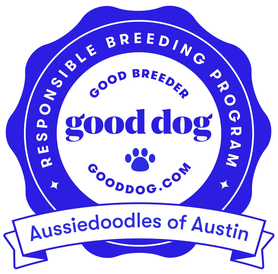 Good Breeder Responsible Breeding Program badge for Aussiedoodles of Austin.
